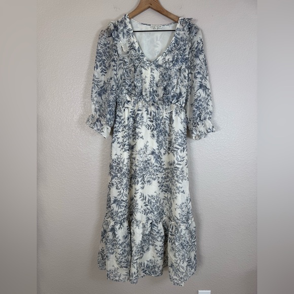 Anthropologie Moon River Blue Floral Ruffle Midi Dress size Small - Picture 7 of 15